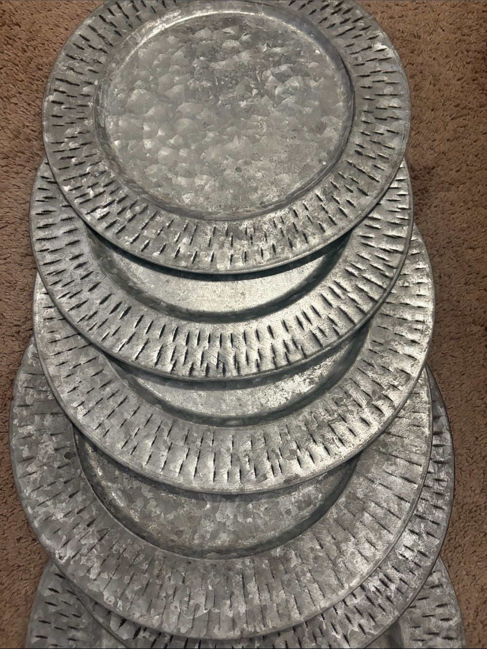 Set of Textured Silver Metal Charger Plates